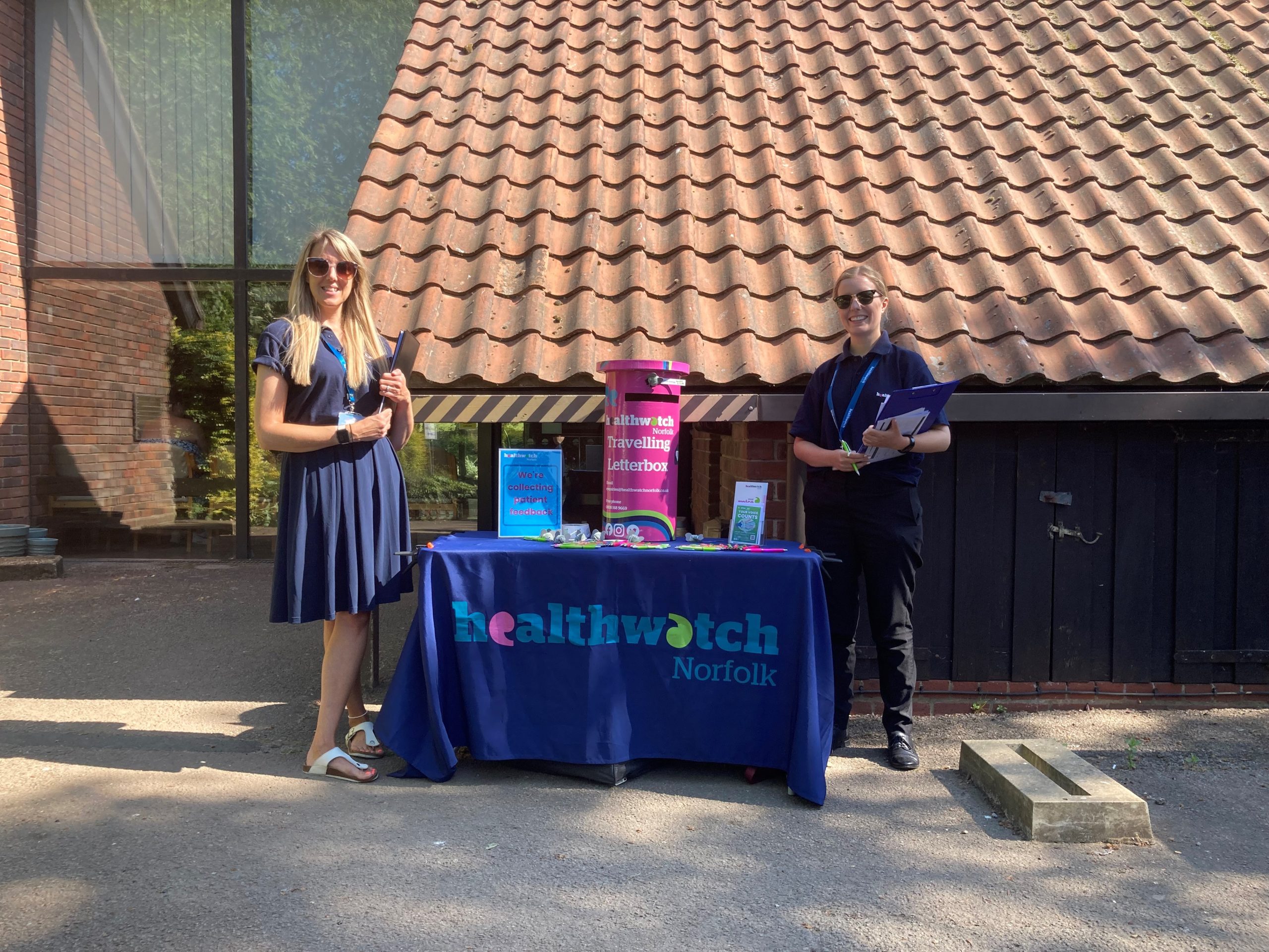 image of two healthwatch staff members at Elmham Surgery